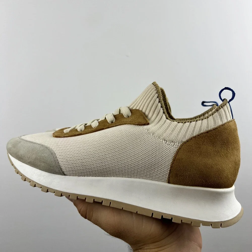 J.McLaughlin Dash Sneakers 7M Tan Grey Knit Suede Low Top Trainers Excellent